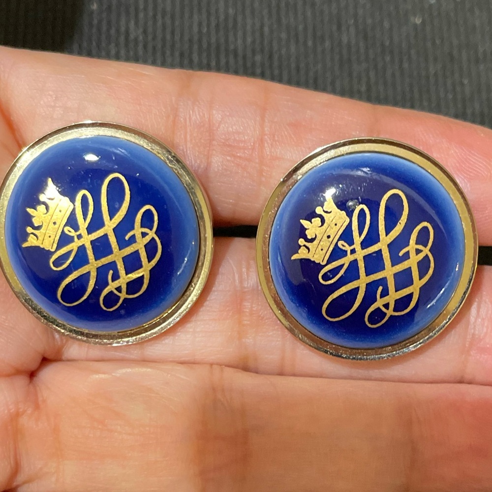 Vtg Royal Copenhagen Blue and Gold Porcelain Cufflinks